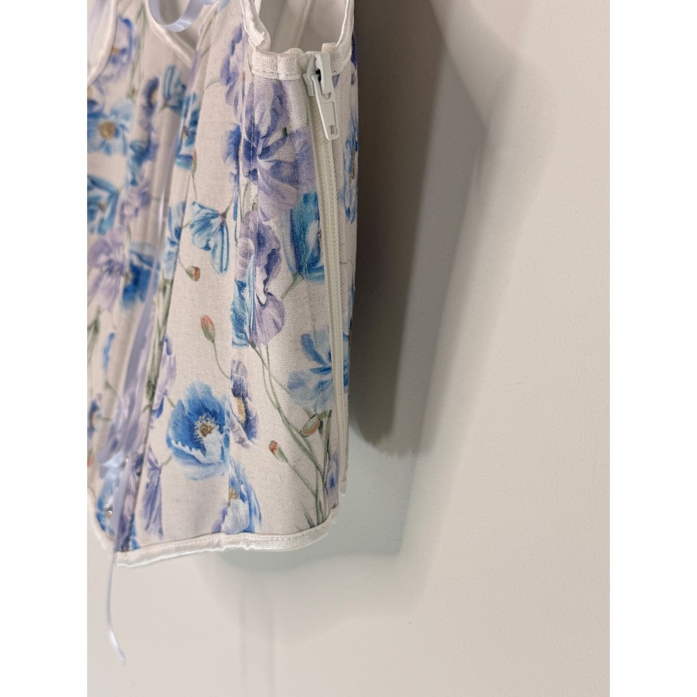 Scarlet Darkness Floral Corset Top Blue Poppy Lace Up Renaissance Cream Size 14 - Picture 6 of 12